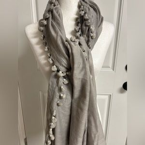 Ellie Tahari Cement Gray Silk Blend Tasseled Scarf NWT